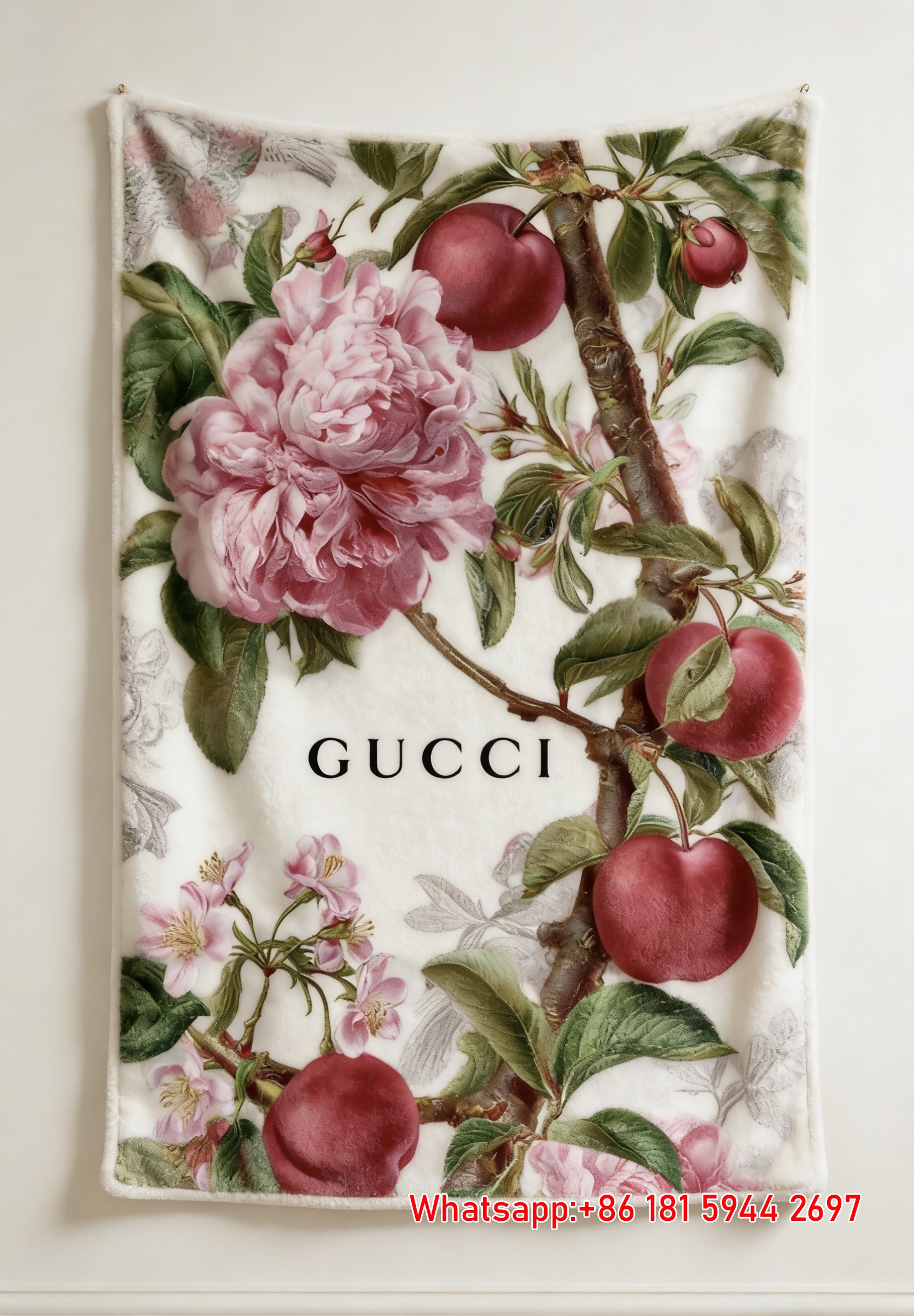 Peony & Plum Tapestry Gucci Floral Fruit Still Life throw blankets IMG_2793